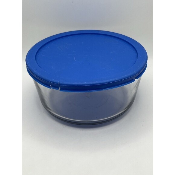 Anchor Hocking Clear Glass Storage Container 7 Cup 1.75 Qt Bowl w/ Blue Lid USA - Picture 4 of 4